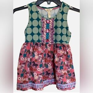 Matilda Jane Girls Size 8 Sleeveless Dress Polka Dot Floral Ruffle Patchwork